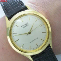 Japanese citizen gold-plated quartz standard men's watch (crocodile belt)