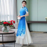 Woman Chiffon Aodai Vietnam Traditional Clothing Ao Dai Vietnam Dress Women Dresses Improved Cheongsam Oriental Dress P1
