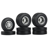 6PCS Metal Front and Rear Wheel Hub Rubber Tire Wheel Tyre Complete Set for 1/14 RC Trailer Tractor Truck Car