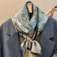 【JC Collection】韓國純蠶絲樹葉馬匹雙面層次四季百搭長絲巾領巾(淺藍色)