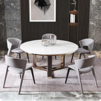 Marble dining table banquet villa round dining table port style bv woven embossed column dining table in Barcelona, Italy