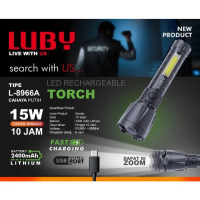Luby Senter LED Zoom L-8966A Torch 15 Watt LED Cahaya Putih / Senter Pegang