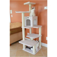 Armarkat 68-in Real Wood Cat Tree &amp; Condo Scratching Post Tower, Ivory Cat Climbing Tree Cat Scratch Board Cat Tower