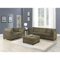 Chenille Modular Sectional 6pc Set Modular Sofa Set Modern Couch 4x Corner Wedge 1x Armless Chairs and 1x Ottoman Plywood