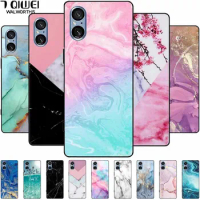 For Sony Xperia 5 V 2023 Case XQ-DE54 Silicone Soft Painted Marble Black Phone Cover For SONY Xperia 5 V 5V Funda TPU Protector