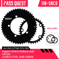 PASS QUEST 110BCD Five Claws Chainring 46-33T/48-35T/50-34T/52-36T/53-39T/54-40T 2X Sprocket for 9-11 Speed Road/Gravel Bike