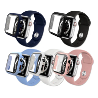 Apple Watch Series SE/6/5/4 44mm 全包覆 9H鋼化玻璃貼+錶殼+環保矽膠錶帶