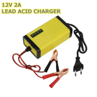 Universal Lead Acid AGM GEL Battery Charger 12V 2A Intelligent Pulse Repair Charging Adapter LED Capacity Display EU US Plug