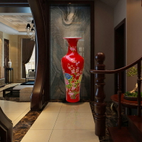 景德鎮陶瓷中國紅色落地大花瓶中式客廳玄關瓷器擺件大號新房裝飾