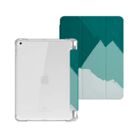 【BOJI 波吉】iPad Pro 12.9吋 2021 三折式內置筆槽可吸附筆保護軟殼 復古油畫 森系綠