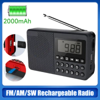 FM AM SW Radio Portable Radios AM FM Rechargeable Shortwave Radio Full Wave Dual Antenna Radio Receiver Speaker Support TF Card