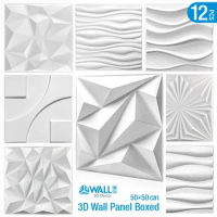 12pcs 50cm Decorative 3D Wall Panel wave Diamond Design Non self-adhesive plastic tiles 3D wall sticker room Bathroom wall paper