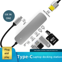 USB C HUB Type C to HDMI-compatible USB 3.0 Adapter Multifunction Docking Station for MacBook Air iPad Pro USB Splitter 6in 1