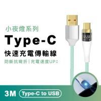 【CityBoss】Type-C to USB 300CM 透明發光傳輸充電線(適用 iPhone15 安卓 三星 OPPO)