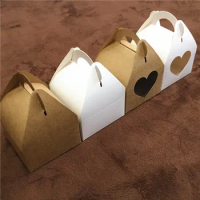 20Pcs/Lot Blank Kraft Handle Portable Kraft Paper Box Packaging For Cake/Muffin/Cake/Coffee Bean Gift Carry Box