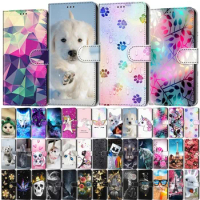 Leather Flip Phone Case For Samsung Galaxy S10 S9 Plus S8 S7 Lion Cat Butterfly Flower Painted Wallet Card Holder Book Cover