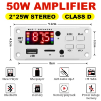 2*25W 50W Amplifier DC 7-18V MP3 Decoder Board Bluetooth 5.0 12V Car MP3 Player USB FM Call Recording Support Folder Switching