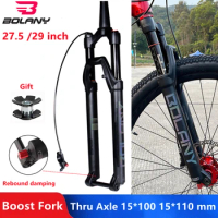 Bolany 27.5 29 Inch MTB Fork Boost Damping Rebound Adjustment Mountain Bike Suspension Fork Tapered Thru Axle 15x100mm 15x110mm