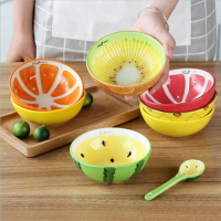 家用吃飯碗可愛西瓜陶瓷米飯碗手繪水果碗創意5寸甜品碗兒童飯碗