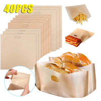 40PCS Reusable Toaster Bag Non Stick Bread Bag Sandwich Bags Fiberglass Toast Microwave Heating Pastry Tools