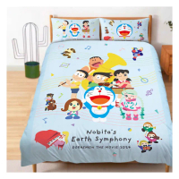 【享夢城堡】雙人床包枕套5x6.2三件組(哆啦A夢DORAEMON 地球交響樂-藍)