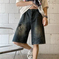 Y2k Shorts for Men Loose Casual Straight Jean Shorts Hip Hop Punk