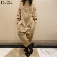 ZANZEA ชุดหมีตัวยาวสำหรับผู้หญิงชุดเสื้อผ้าชุดทำงานแบบจั๊มป์สูทเอี๊ยมหลวม #8