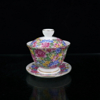 古玩景德鎮陶瓷蓋碗茶具手繪琺瑯彩三才蓋碗仿古萬花蓋碗粉彩茶杯