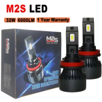 2Pcs M2S 64W H4 LED Headlight Bulb H11 H16 LED Lamp 6000K H7 9005 HB3 9006 HB4 Turbo Fan Bulb 6000LM High Power Bulb for Car