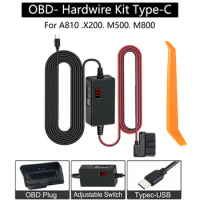 for 70mai Dash Cam A810 OBD Hardwire Kit Power Cable Type USB C Port 10FT 12V-24V to 5V for Dash Camera Low Voltage Protection