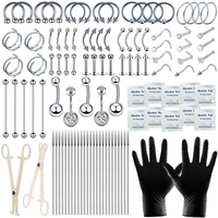 103PCS Piercing Kit for all Body Piercings Stainless Steel Piercing Jewelry with 12G 14G 16G 20G Pie