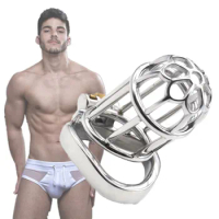New Chastity Belt Male Stainless Steel Penis Cage Bird Chastity Device Metal Cock Ring Lock Belt Slave Bondage Restraint Sex L1