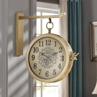 現代雙面掛鐘家用北歐兩面鐘表靜音中式客廳石英鐘黃銅色電子時鐘