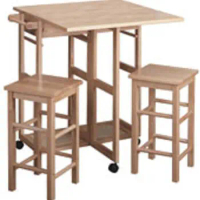 Set of 3 Beige Space Saver Drop Leaf Table with Two Square Stools – 32.75”