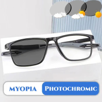 Photochromic Sports Myopia Glasses Fashion Trend Anti-blue Light Near Sight Glasses Outdoor Anti-collision Sunscreen Glasses