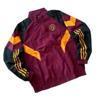 Jaket Winbreaker Parasut Premium Pria/Wanita Full Tag & Label - Maroon & Hitam dengan Desain Zigzag