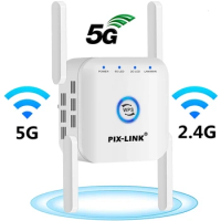 PIXLINK 5G WiFi Repeater WiFi Amplifier 5Ghz Long Range Extender 1200M Wireless Booster Home Wi-Fi Internet Signal Amplifier