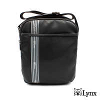 【Lynx】美國山貓簡單條紋多隔層機能防潑水尼龍布包單肩包 側背包(黑色)