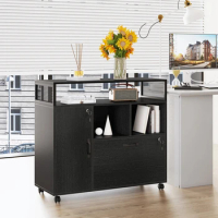 Mobile Lateral File Cabinet with Locking Drawers, Printer Stand with Open Storage Shelf with Wheels