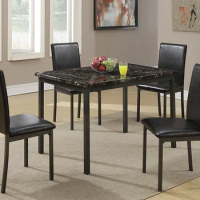 Dining Room Furniture 5pc Dining Set Table And 4x Chairs Faux Marble Top table Black Faux Leather Chairs