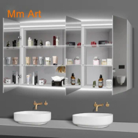 Bathroom Cabinet Alumimum with Light Bathroom Smart Mirror Cabinet Washstand Hand Washing Washbasin Cabinet Anti-Fog with Shelf