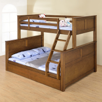 Homelike 隆納三人雙層床(附抽屜x2)-206x159x169cm 實木雙層床 上下舖 小孩床 3.5尺床 5尺床