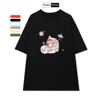 Áo Thun Nữ, Áo Phông Unisex By PEABOO Mã TN Cô Gái Phi Hành Gia Chất Cotton Thoáng Mát Form Rộng Tay