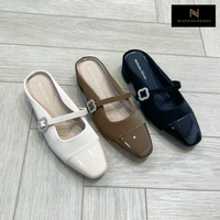 Nicholas Edison Heel Sora 3.5cm Sandal Mules Slip On square tali gesper 41 Cream