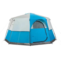 Octagon 98 Camping Tent, 8-Person Weatherproof Family Tent with Included Rainfly, Carry Bag, Privacy Wall