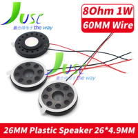 5PCS/Lot Diameter 26MM 8 Ohm 1 Watt Plastic Inner Wire 60MM Speaker 26 MM 8R 0.5 1W Micro Speaker With Double Sided Tape 8Ohm 1W