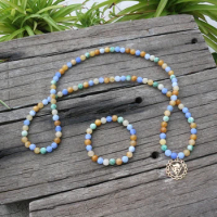 8mm Natural Stone Beads,Blue Onyx,Green And Yellow Stone,JapaMala Sets,Spiritual Jewelry,Meditation,Inspirational,108 Mala Beads
