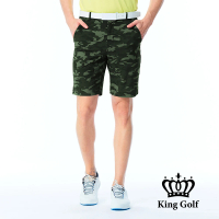 【KING GOLF】實體同步款-男款滿版迷彩印圖修身彈性休閒短褲/高爾夫球短褲(綠色)