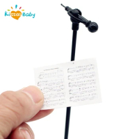 1 Set Dollhouse Miniature Microphone Model with Stand Sheet Music Pretend Play Musical Instrument Furniture Dolls Accessories