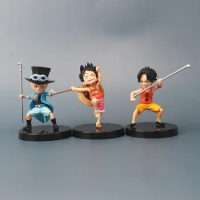 3Pcs/Lot 10cm Anime One Piece Luffy Ace Sabo PVC Action Figurine With Stick PVC Action Figure Model Toys Dolls Kids Gifts